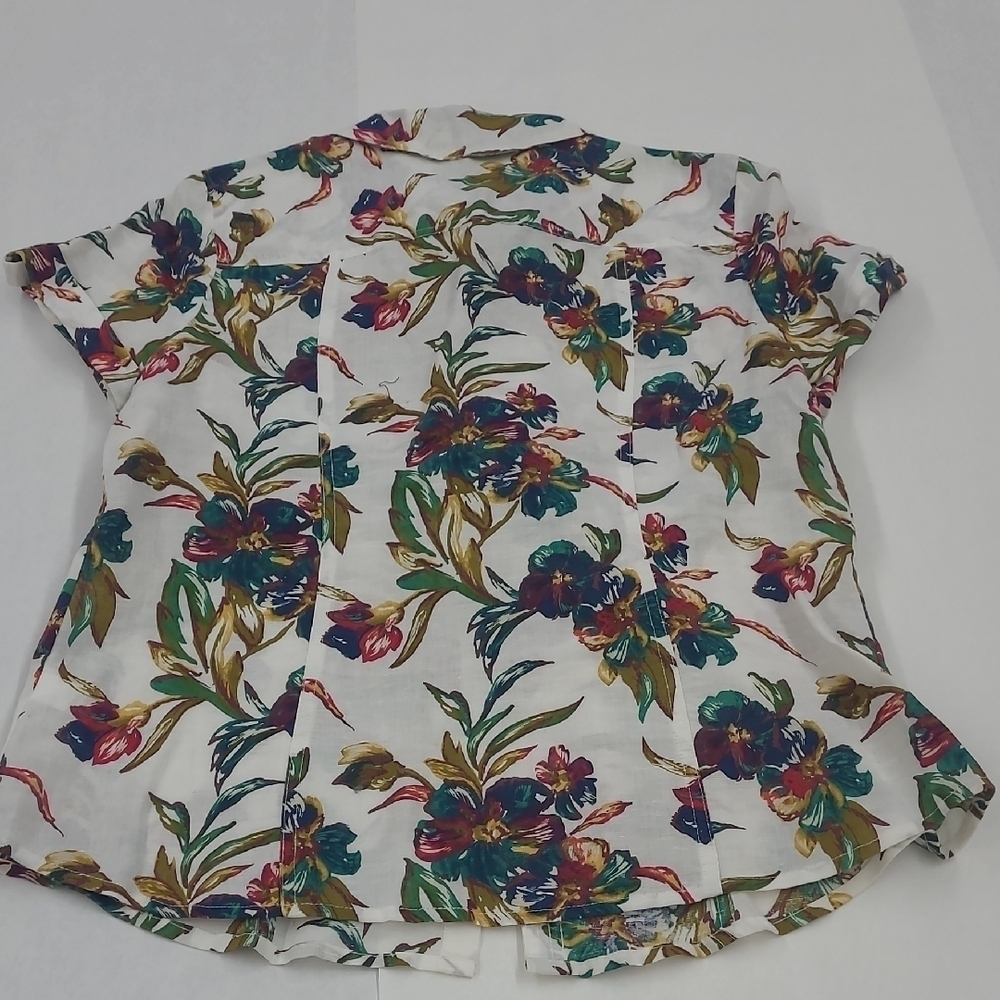 Croft & Barrow Floral Tropical Short Sleeve Button-Up Linen Shirt Size M - Picture 2 of 7